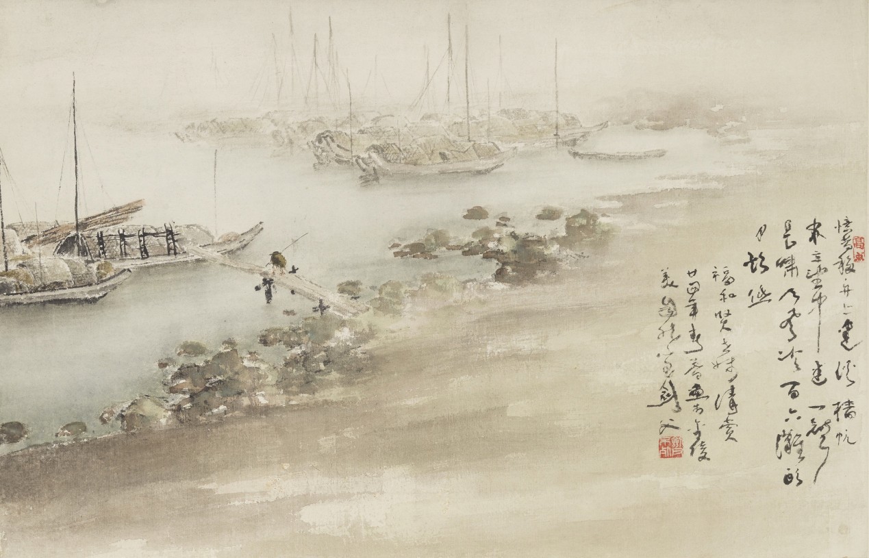 <h2>渔港雨色</h2><p>作者：高剑父</p><p>创作年代：1935年</p><p>规格：44cm×68.5cm</p><p>品类：纸本水墨设色中国画</p>