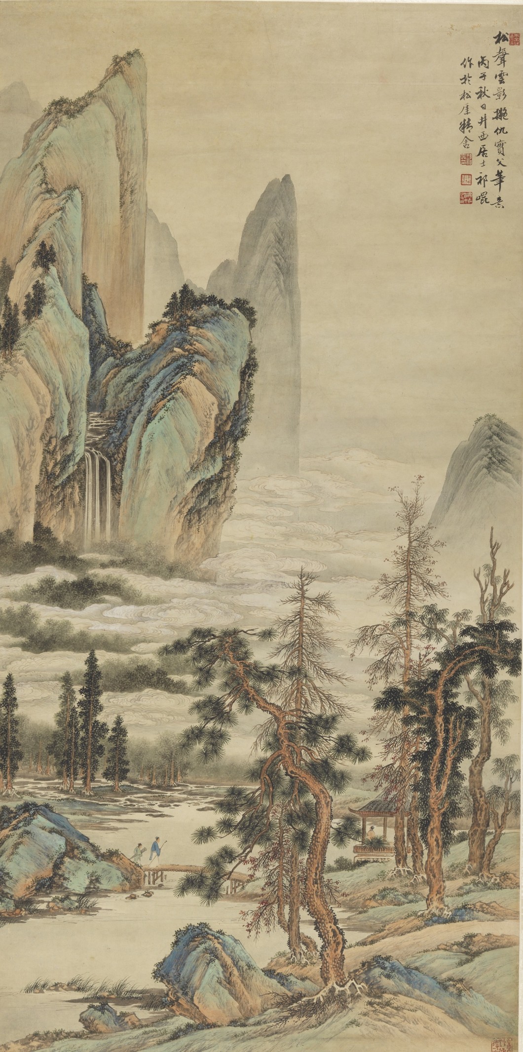 <h2>松声云影</h2><p>作者：祁昆</p><p>创作年代：1936年</p><p>规格：102.5cm×51cm</p><p>品类：纸本水墨设色中国画</p>